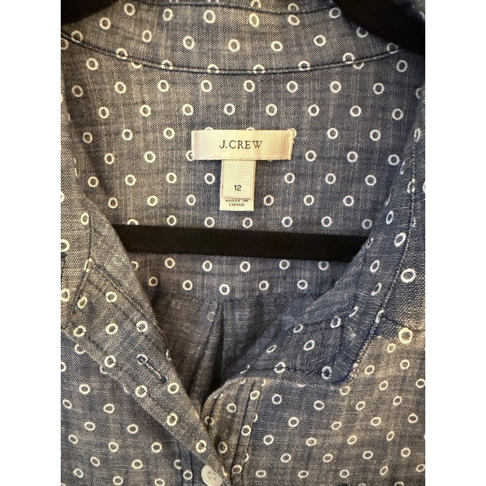 J.Crew Womens Blue Polka Dot Long-Sleeve Button-Up Shirt Size 12 100% Cotton - Picture 2 of 5